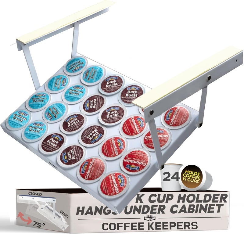 COFFEEKEEPERS Under Cabinet K Cup Holder 24 Pods - Space-Saving Coffee Pod Holder  Steel Construction - Keurig Pod Organizer for Small Spaces - Kcup Holder with Screws & Adhesive for Easy Installation - WHITE - Image 1